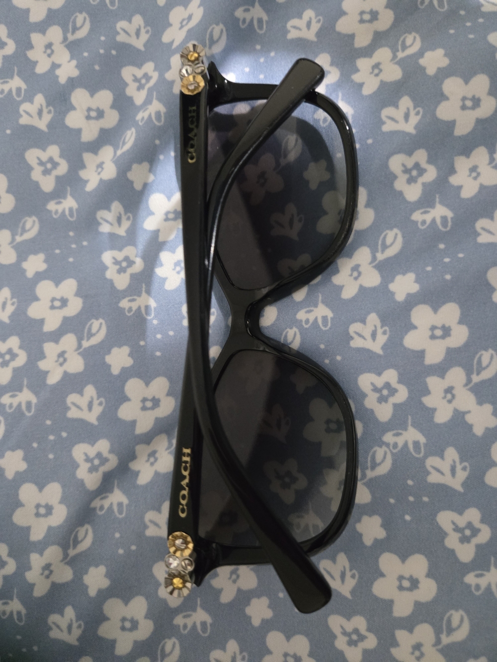 COACH Black Sunglasses with Gold Crystal Flower Accents